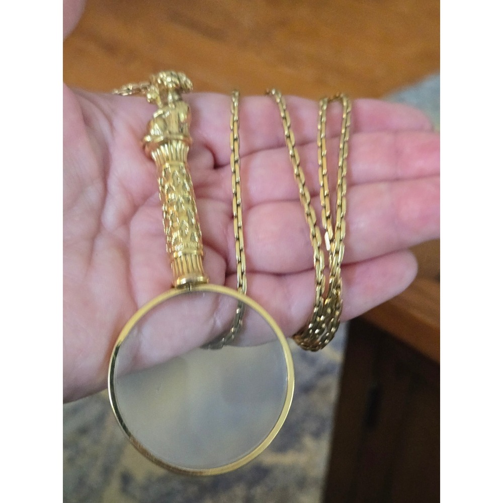 1928 Magnifying Glass Pendant Goldtone Dog Figure Vintage Rare and Stunning!!